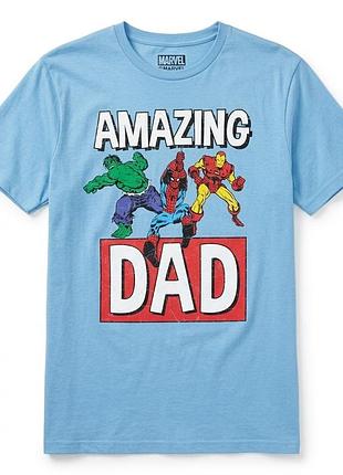 Футболка мужская голубая с принтом amazing dad marvel