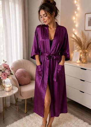 💜 атласний халат mother of the bride m новий довгий весільний