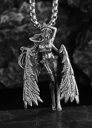 Кулон з тонким ланцюжком, підвіска, прикраса vintage angel girl на шию зі сталі під срібло унісекс