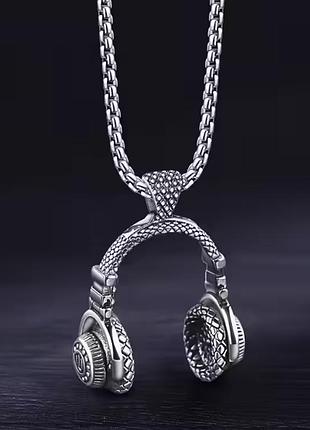 Кулон чоловічий, жіночий з ланцюжком rock headphone у вигляді навушників, з медичної сталі під срібло