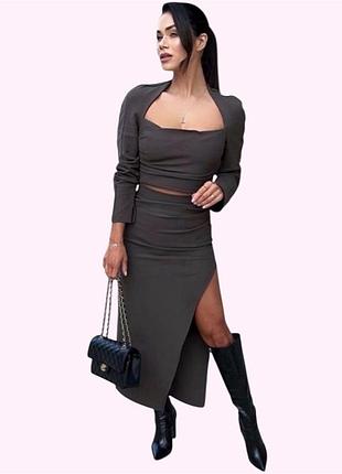 Кофта жіноча укорочена лонгслів/блейзер zara l хакі