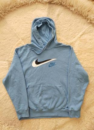 Оригінальне худі бренду nike double swoosh / блакитна кофта з капюшоном l