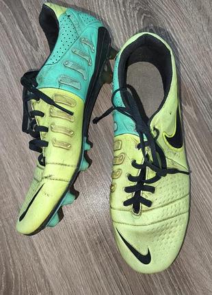 Бутсы nike 43р. 27,5см мужские кожаные желто-бирюзовые