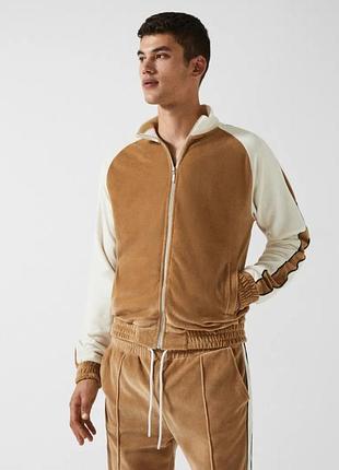 Велюрова спортивна кофта.  куртка reiss x che - lawrence velour contrast panel на блискавці