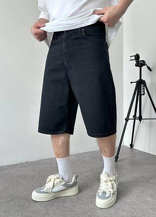 Мужские широкие удлиненные джинсовые шорты багги baggy черные