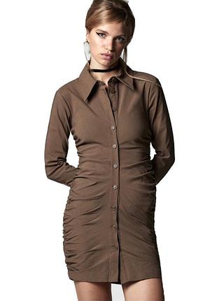 Шоколадное платье -рубашка от zara