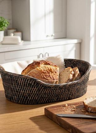 Хлебница плетена вручную из натурального ротанга, 30*21*7/10 см, 71061-black nai