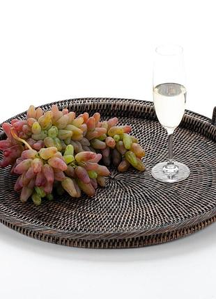 Поднос круглый с ручками плетеная изо ротанга, 48*6 см, 71026-black nai