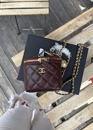Chanel vanity cosmetic case mini сумочка шанель с зеркалом бордовая