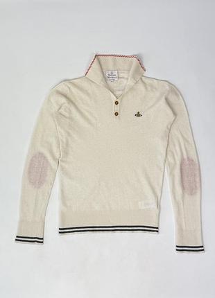 Вовняна кофта поло джемпер сверт vivienne westwood angora wool blend jumper cream orb logo бежевий чоловічий оригінал розмір m - l