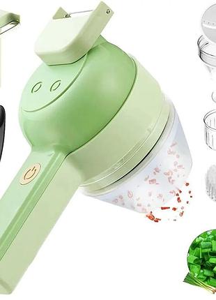Ручний подрібнювач для овочів 4в1 food chopper / електрична кухонна овочерізка / міні блендер-слайсер