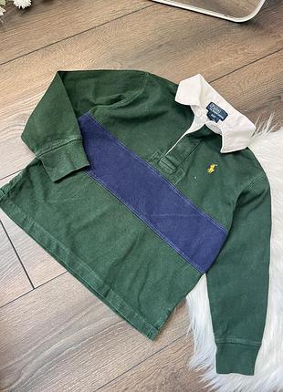 Зелена теніска поло довгий рукав для хлопчика 4 роки 104 см ральф лорег polo ralph lauren з білим комірцем