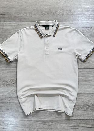 Премиальная бежевая футболка поло бос boss hugo boss green, l, оригинал