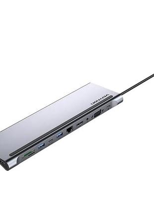 Usb-хаб vention multi-function usb-c to hdmi/vga/usb-c gen 1/usb 3.0x2/usb 2.0/rj45/sd/tf/trrs 3.5mm/pd docking station 0.25m