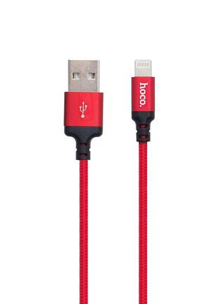 Кабель hoco x14 usb to ip 2a, 2m, nylon, aluminum connectors black-red