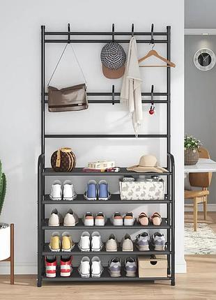 Чорна універсальна вішалка для одягу new simple floor clothes rack 5 полиць