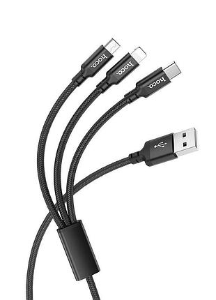 Кабель hoco x14 3-in-1 times speed charging cable ip+micro+type-c black