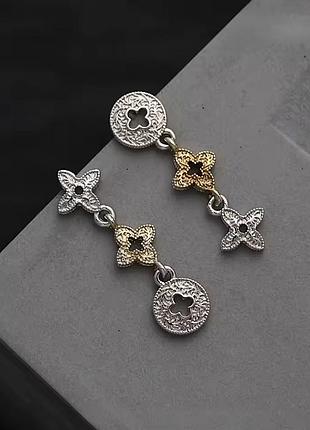 Трендові сережки lv monogram двоколірні люкс