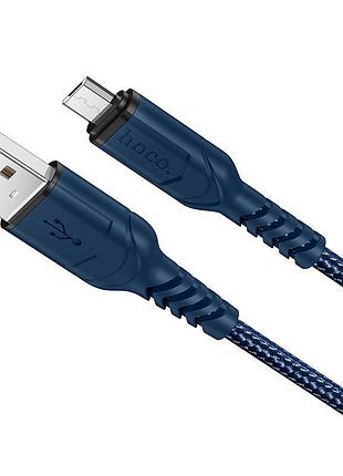 Кабель hoco x59 usb to micro 2.4a, 1m, nylon, tpe connectors, blue