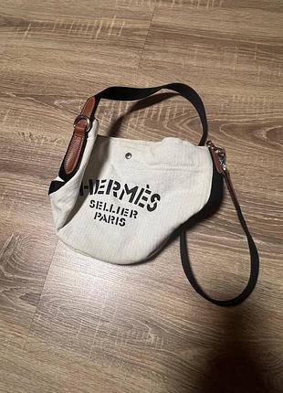 Сумка белая полотняная сумка-мессенджер hermes "sellier paris"