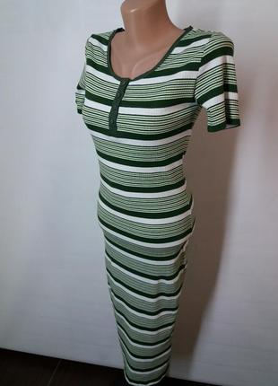 Длинное платье футболка next в полоску зеленое  белое2 фото