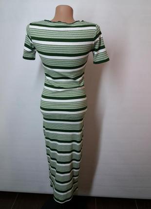 Длинное платье футболка next в полоску зеленое  белое3 фото