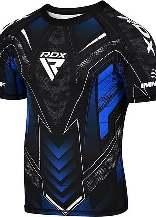Футболка компрессионная rdx compression shirt half sleeves immaf-1 черный, синий xxl