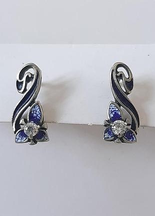 Винтажные серьги из мельхиора с цветками