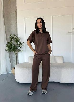 Прогулянковий трикотажний жіночий костюм двійка футболка polo + штани