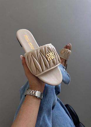 👟 шлепанцы miu miu matelassé nappa cream / наложка bs👟