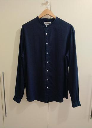 Рубашка celio льон 100% синий цвет uniqlo massimo dutti ralph lauren gant