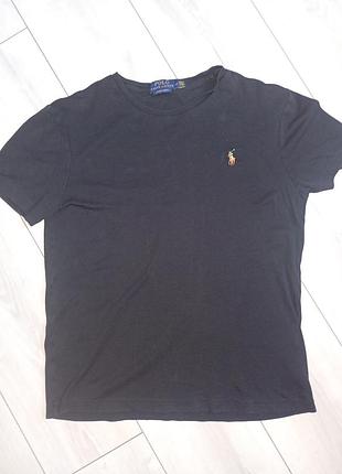 Мужская черная футболка polo ralph lauren оригинал, размер m (custom slim fit)