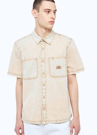 Чоловіча світла сорочка короткий рукав 100% бавовна р. l , xl dickies neington shirt оригінал светлая мужская рубашка беж