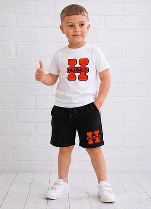 Костюм hermes на хлопчика, біло-чорний, футболка+шорти