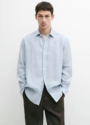 Рубашка льняная мужская massimo dutti элегантная базовая модель l