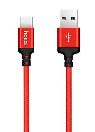 Кабель hoco x14 usb to type-c 3a, 1m, nylon, aluminum connectors, black-red