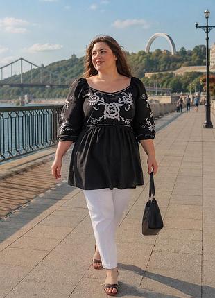 Вишиванка туніка розмір 3xl xxxl 54 жіноча блуза вышиванка жен туника черная великий большой размер