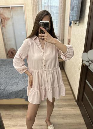 Розовое льняное платье свободного фасона zara