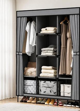 Универсальный тканевый шкаф для хранения вещей hcx wardrobe new cl-128 / складной органайзер для одежды 170х130х45см