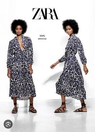 Вискозное летнее платье -рубашка миди zara