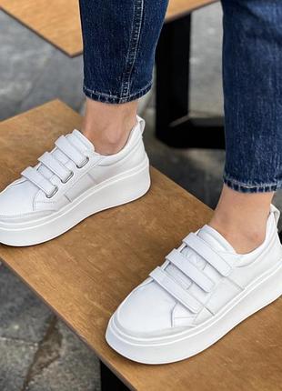 Жіночі кеди velcro, натуральна шкіра білі