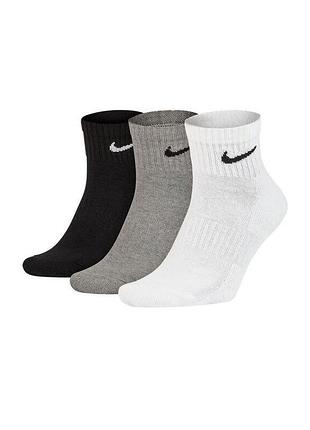 Носки nike u nk everyday cush ankle 3pr черный, белый, серый уни 34-38