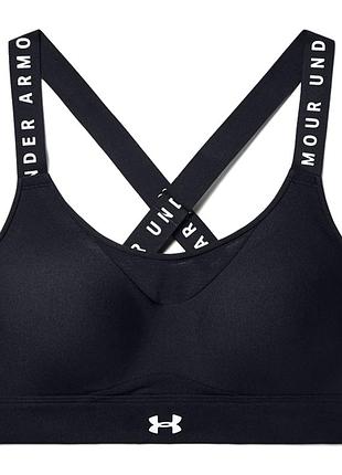 Under armour черный спортивный анатомический топ-бра на бретелях 3d-logo
