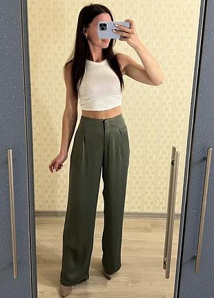 Широкі брюки zara штани палаццо широкі віскозні бавовняні льняные брюки zara
