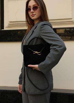 Женская сумка bottega vneta small andiamo suede black черная