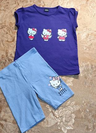 Костюм детский летний коттоновый hello kitty на девочку 4-5 года