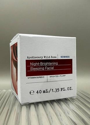 Осветляющий ночной крем для лица korres apothecary wild rose night-brightening sleeping facial 40 мл