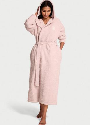Рожевий довгий халат  victoria’s secret оригінал cozy chenille hooded long robe теплий халат