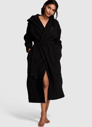 Чорний довгий халат victoria’s secret  оригінал cozy chenille hooded long robe