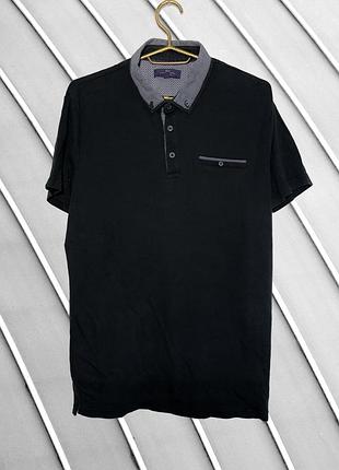 Чоловіча футболка-поло tailor & cutter s m оригінал тейлор стан ідеал чорна з акцентним коміром комірцем теніска бавовна 46 48